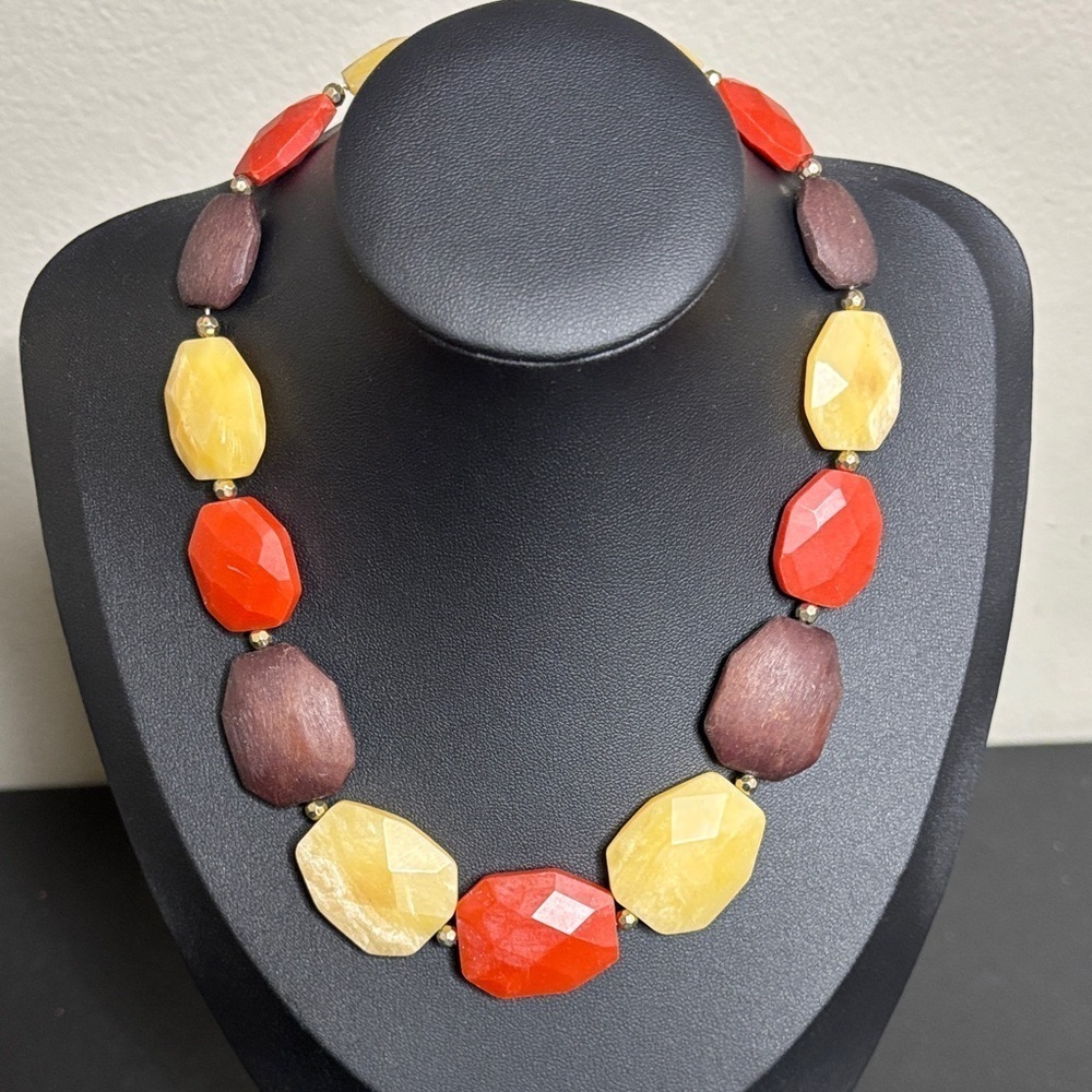 Vintage Multicolor Chunky Beaded Statement Necklace Lobster Clasp Fall Autumn